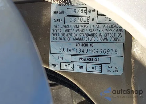 1987 Jaguar Xj6 Vanden Plas from USA, damaged, VIN SAJAY1349HC466975